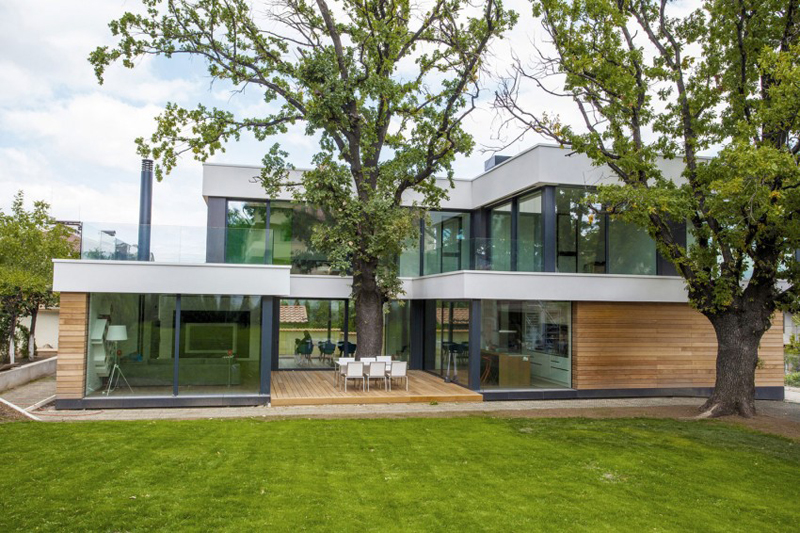 modern house with green yard oak tree (3)