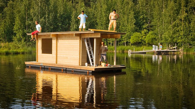 recycled wood house floating modern compact style (8)