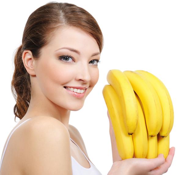 laughing woman with bananas