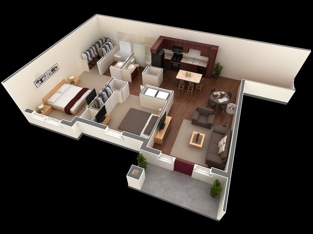50 Two “2” Bedroom ApartmentHouse Plans (13)