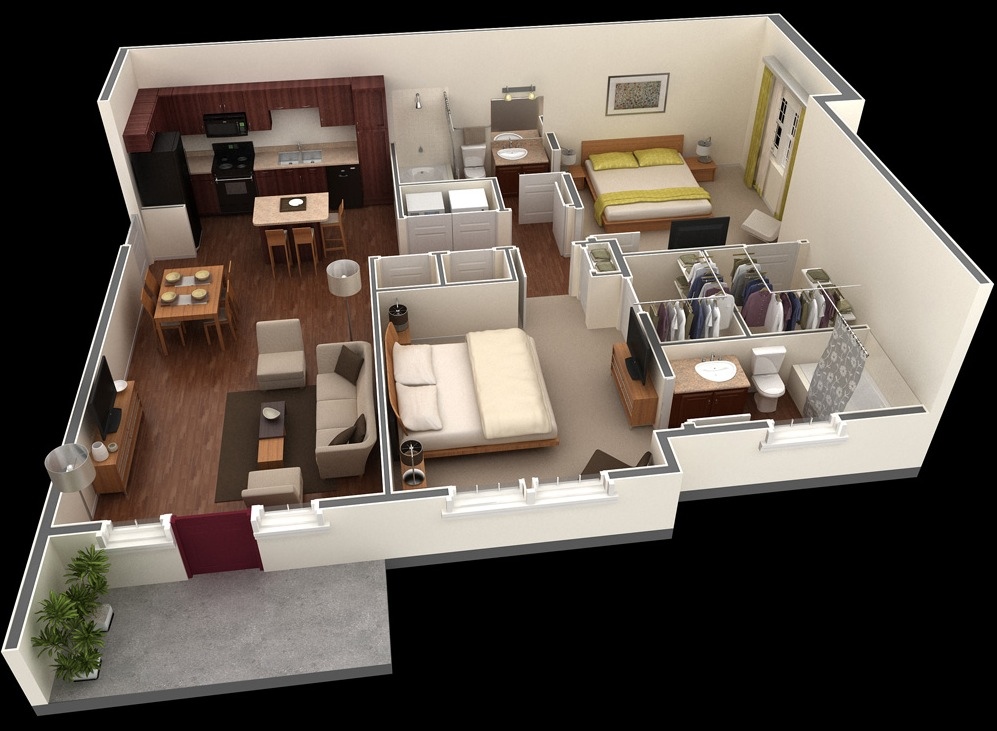 50 Two “2” Bedroom ApartmentHouse Plans (14)