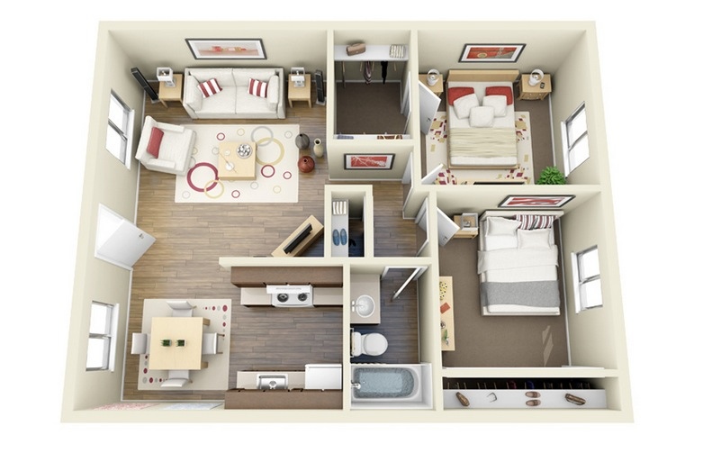 50 Two “2” Bedroom ApartmentHouse Plans (16)