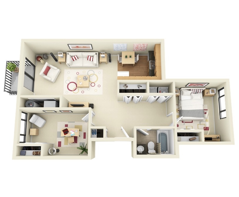 50 Two “2” Bedroom ApartmentHouse Plans (18)