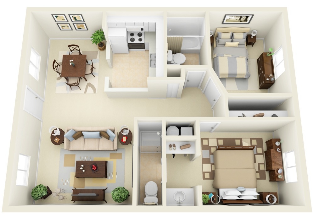 50 Two “2” Bedroom ApartmentHouse Plans (19)