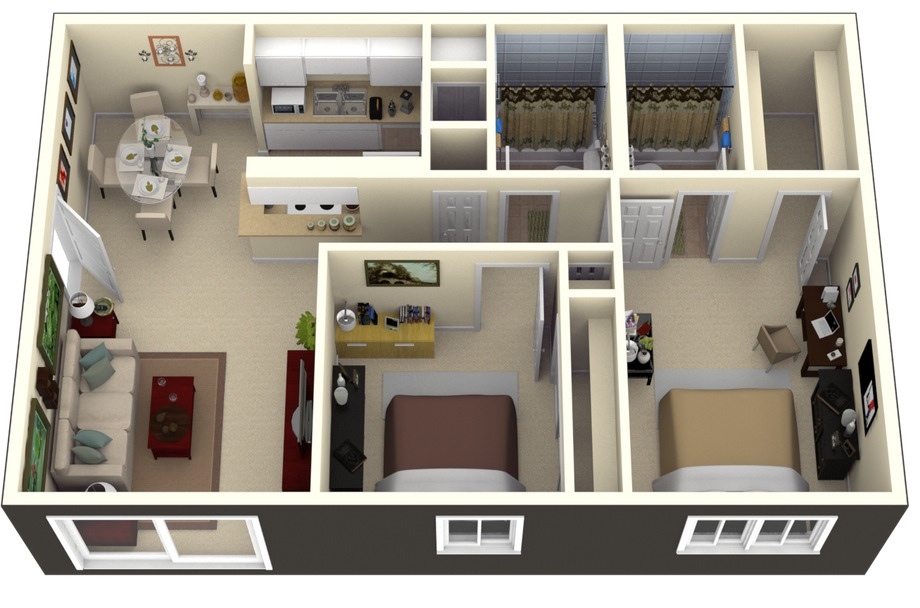 50 Two “2” Bedroom ApartmentHouse Plans (2)