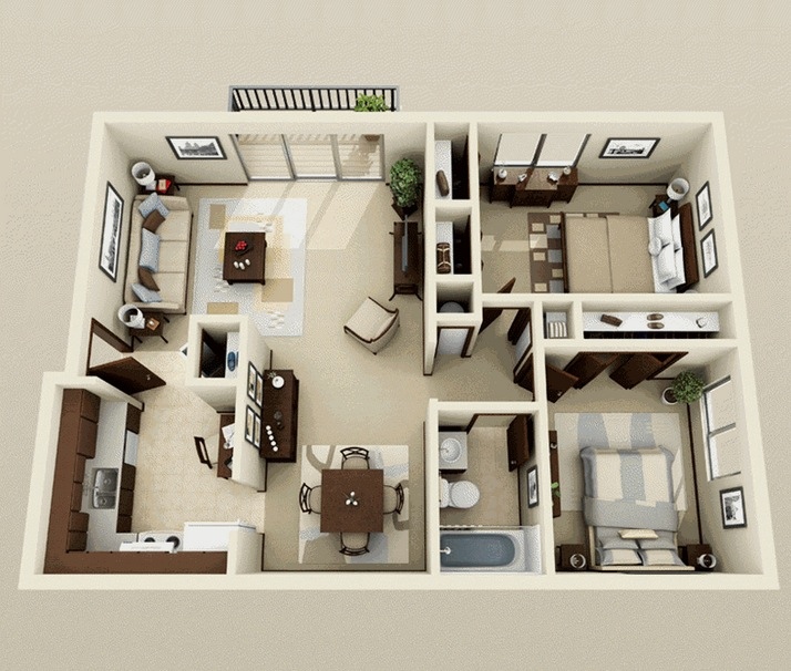 50 Two “2” Bedroom ApartmentHouse Plans (25)
