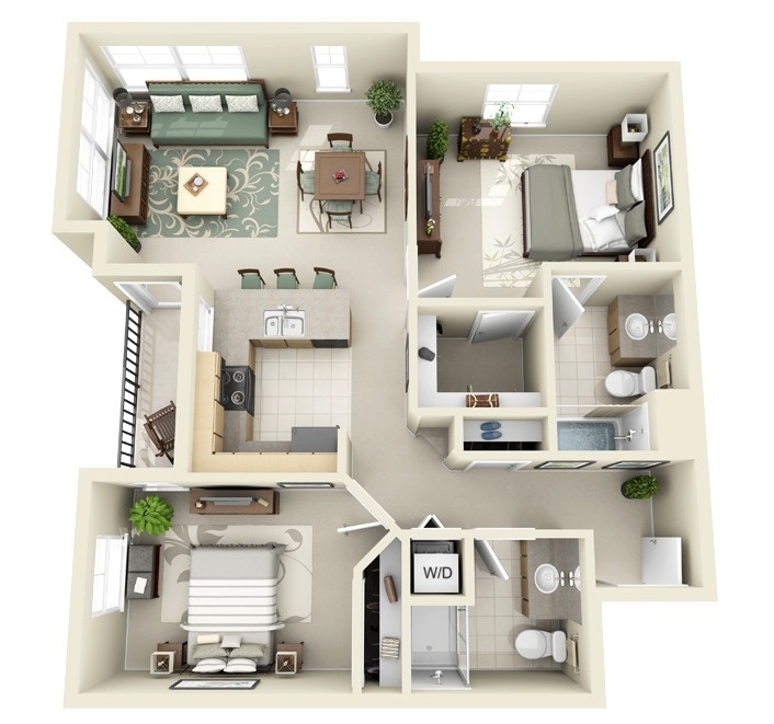 50 Two “2” Bedroom ApartmentHouse Plans (27)