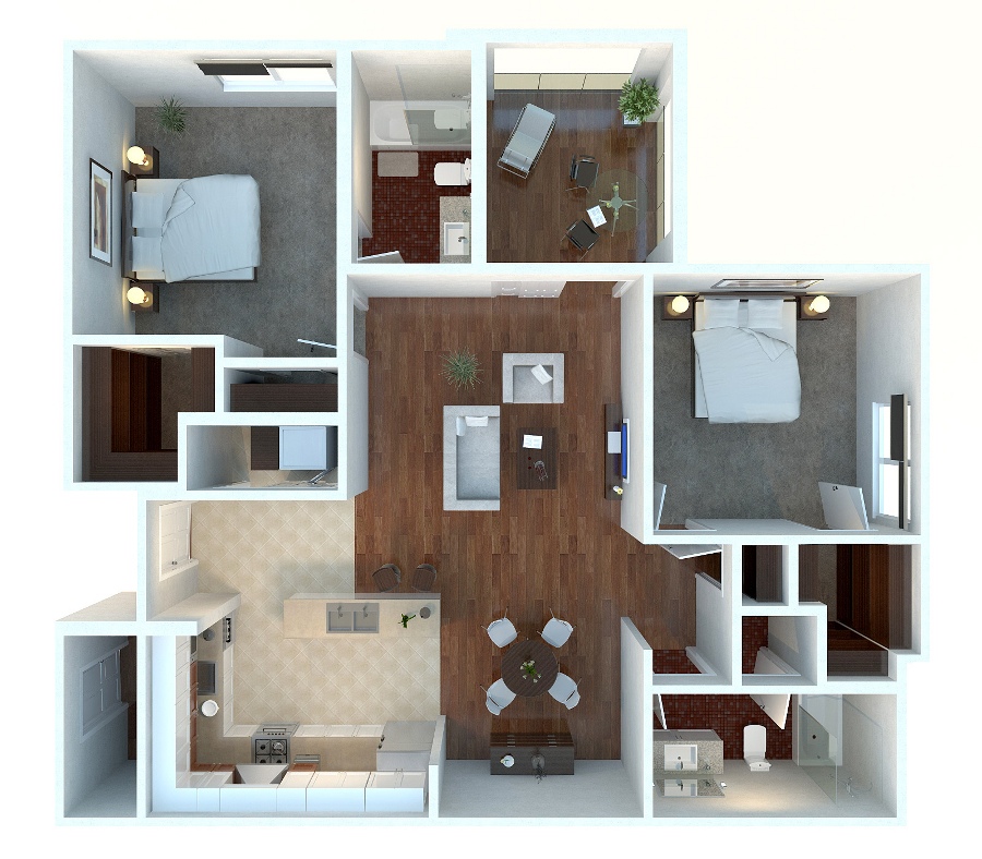 50 Two “2” Bedroom ApartmentHouse Plans (29)
