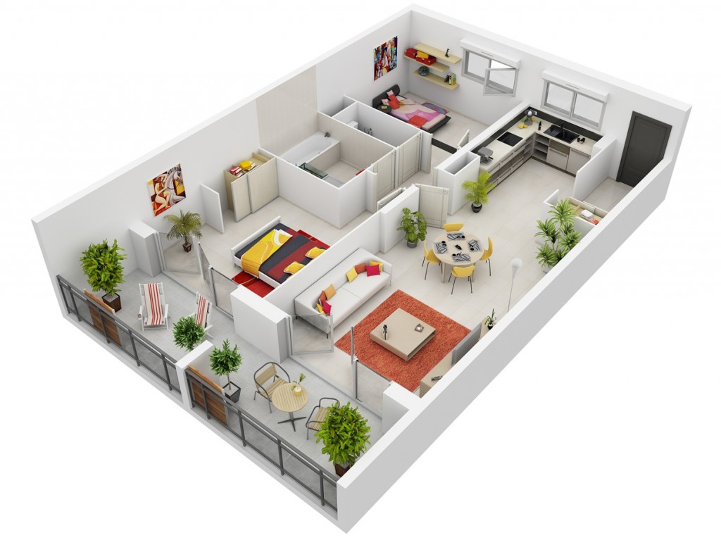 50 Two “2” Bedroom ApartmentHouse Plans (3)