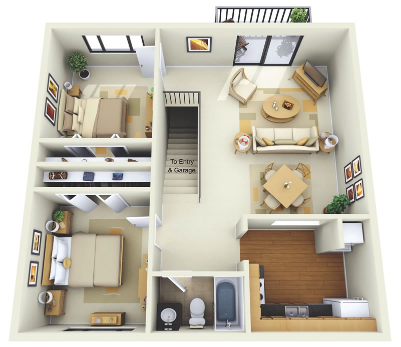 50 Two “2” Bedroom ApartmentHouse Plans (35)