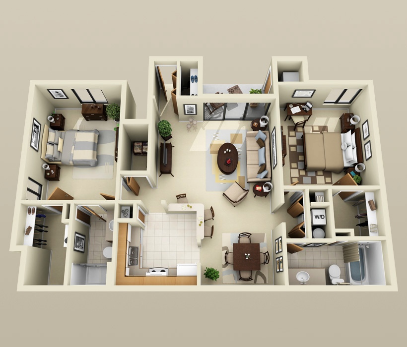 50 Two “2” Bedroom ApartmentHouse Plans (36)