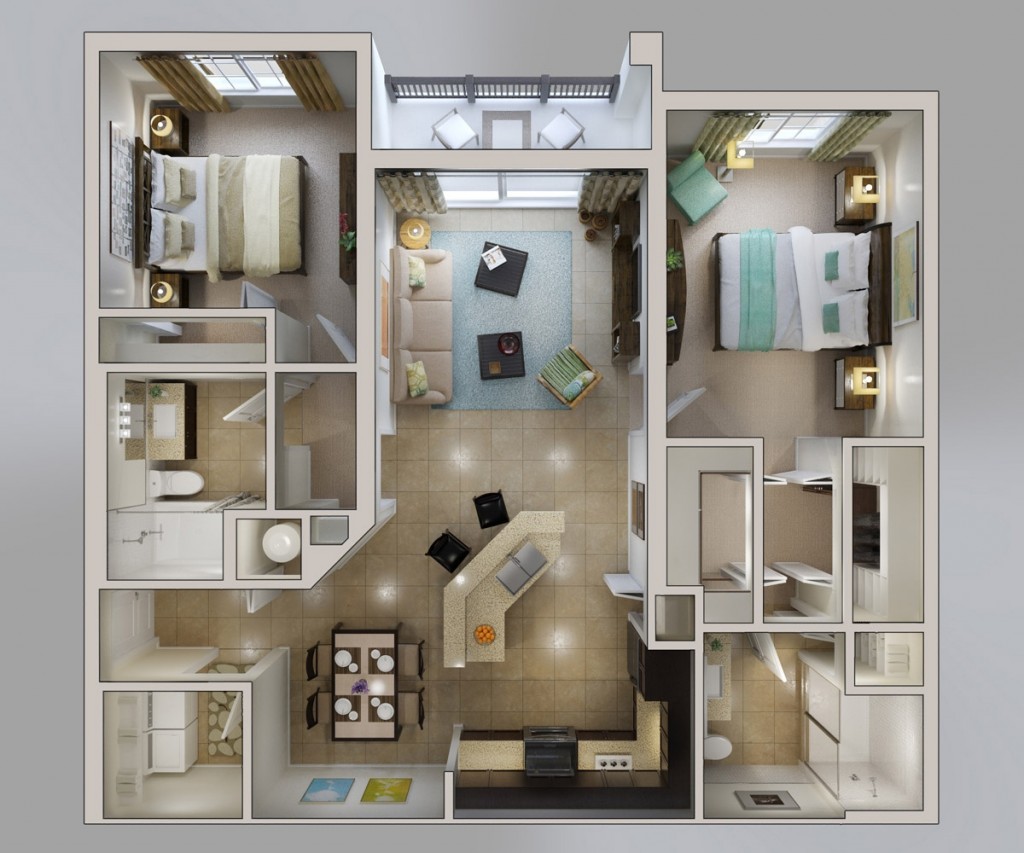 50 Two “2” Bedroom ApartmentHouse Plans (38)