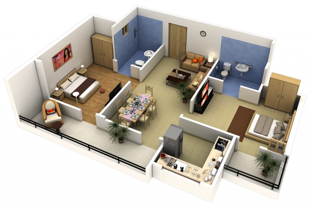 50 Two “2” Bedroom ApartmentHouse Plans (39)