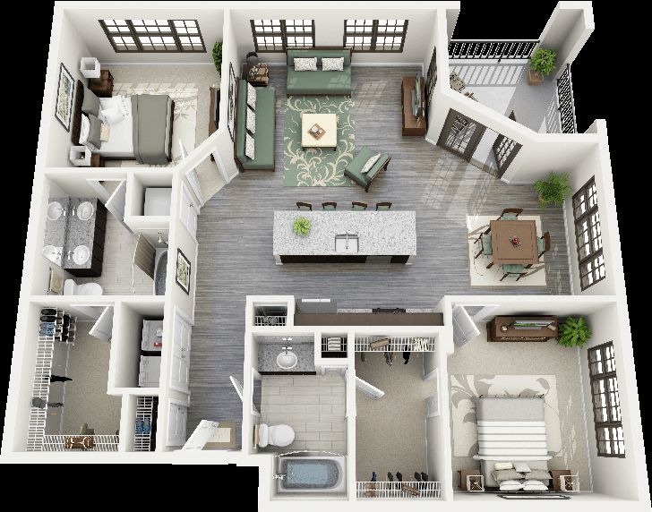 50 Two “2” Bedroom ApartmentHouse Plans (44)