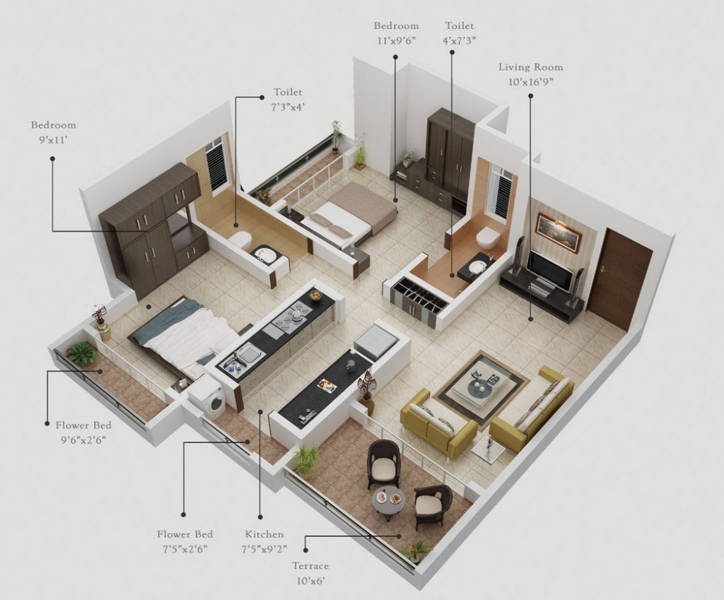 50 Two “2” Bedroom ApartmentHouse Plans (7)