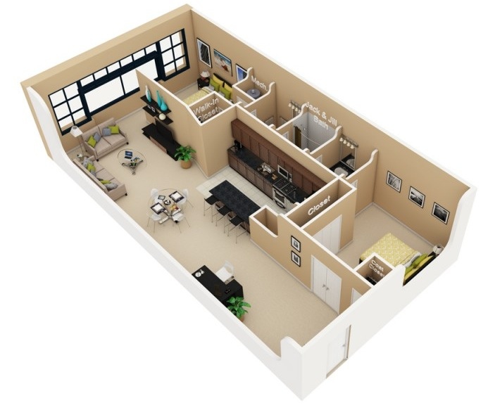 50 Two “2” Bedroom ApartmentHouse Plans (9)