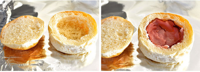 cheesy eggs with ham stuffed in bread recipe (2)