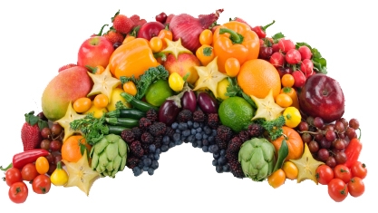 An edible rainbow of nummy fruits and vegetables