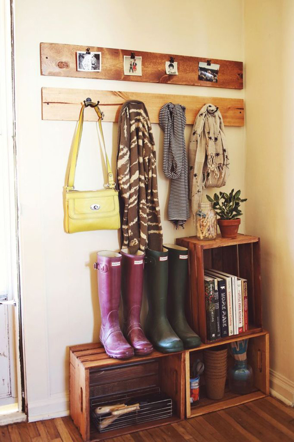wood-crate-shoes-coats-and-gardening-supplies