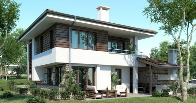 2 storey white wooden patterned modern house (1)