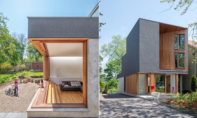 Two-story house modern shape materials from wood and glass (6)