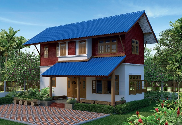 2 stories blue roof thai contemporary house (1)