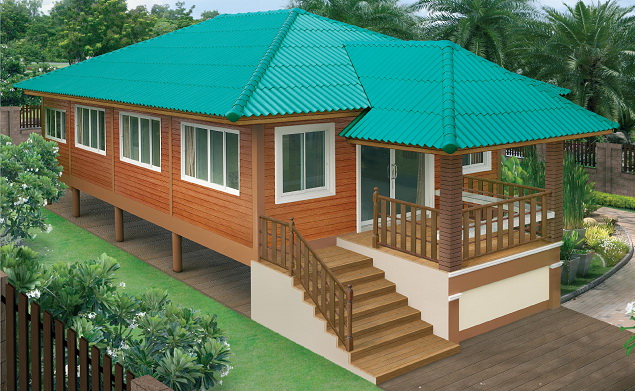 thai contemporary wooden patio green roof house (1)