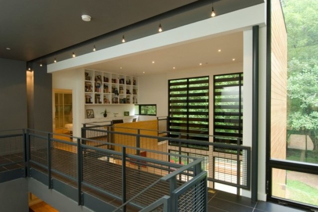 two-story Modern house Decorative wood steel and glass (2)
