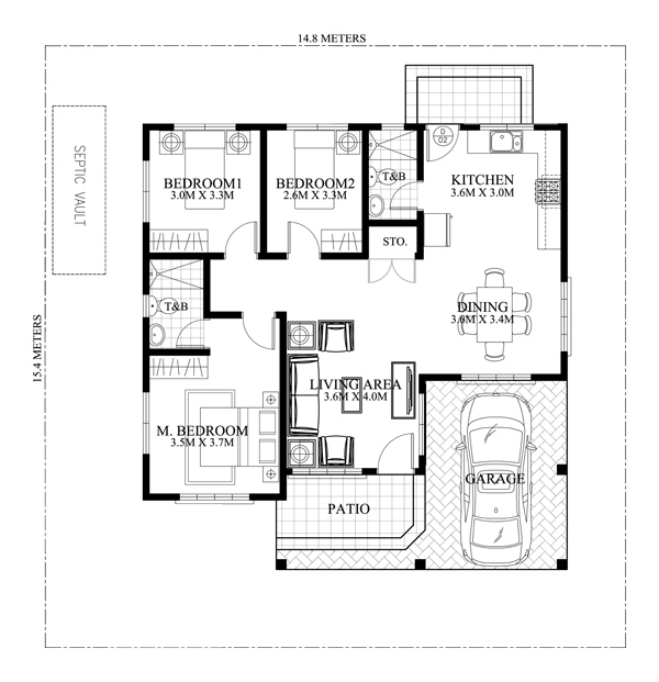 3 bedroom contemporary elegant house Plan