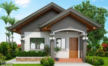 แบบบ้านโมเดิร์นชั้นเดียวขนาดเล็ก หลังคาทรงหน้าจั่ว 2 ห้องนอน 1 ห้องน้ำ พื้นที่ใช้สอย 50 ตารางเมตร