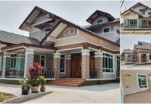 บ้านสองชั้นสไตล์คอนเทมโพรารี ดีไซน์หลังคาหน้าจั่ว พร้อมรายละเอียดการตกแต่งที่หรูหรา