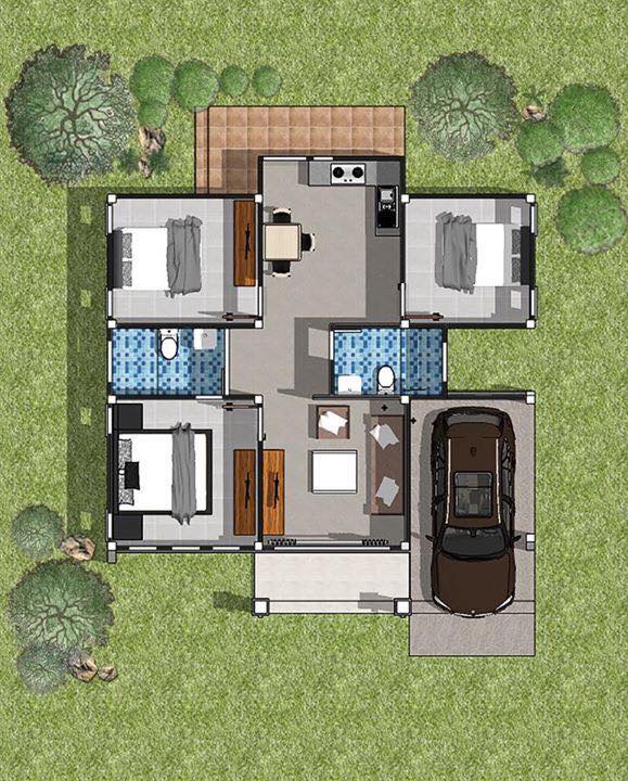 บ้านชั้นเดียวสไตล์โมเดิร์น 3 ห้องนอน 2 ห้องน้ำ ตกแต่งสวยงาม ทันสมัย และ ...
