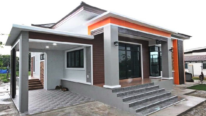 บ้านชั้นเดียวสไตล์โมเดิร์นทรอปิคอล ออกแบบโปร่งสบาย พร้อมโทนสีสบายตา ในงบ 1.7 ล้านบาท (มีแบบแปลนภายใน)