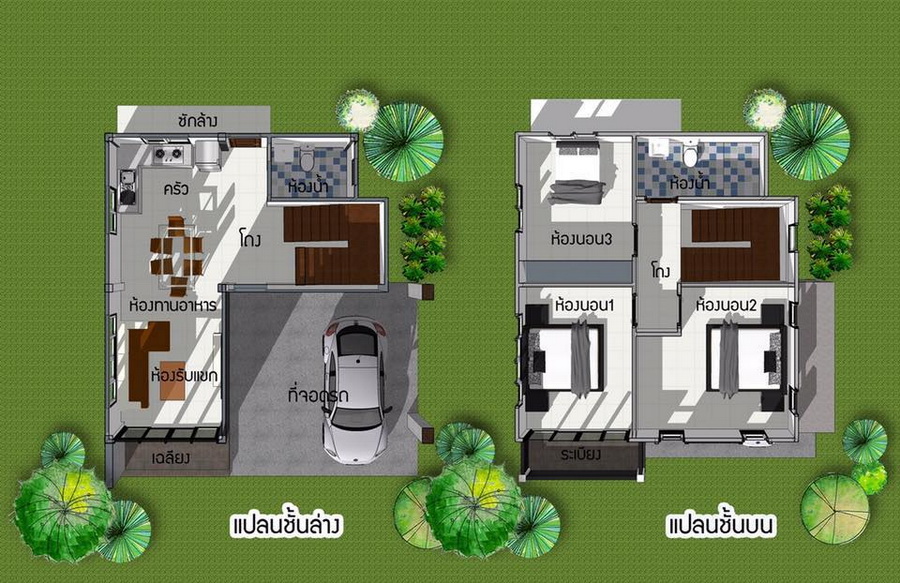 บ้านสองชั้นสไตล์โมเดิร์น สวยเนี้ยบ ครบครัน 3 ห้องนอน 2 ห้องน้ำ พร้อมที่ ...