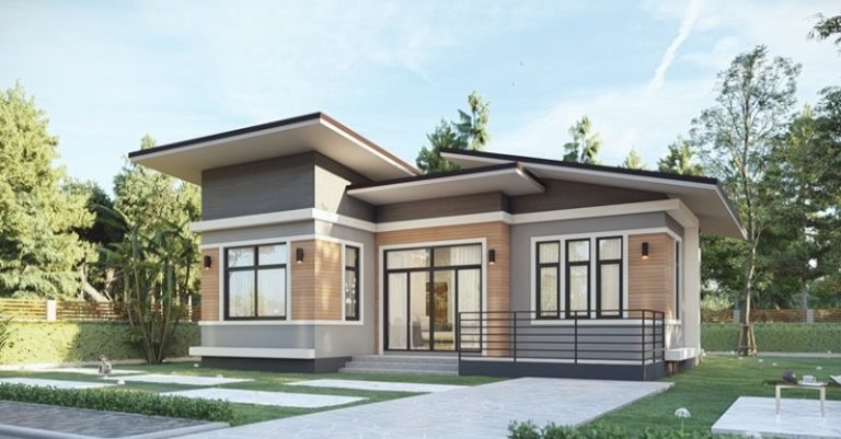 แบบบ้านชั้นเดียวสไตล์โมเดิร์น 3 ห้องนอน 2 ห้องน้ำ โดดเด่นด้วยหลังคาเล่น ...