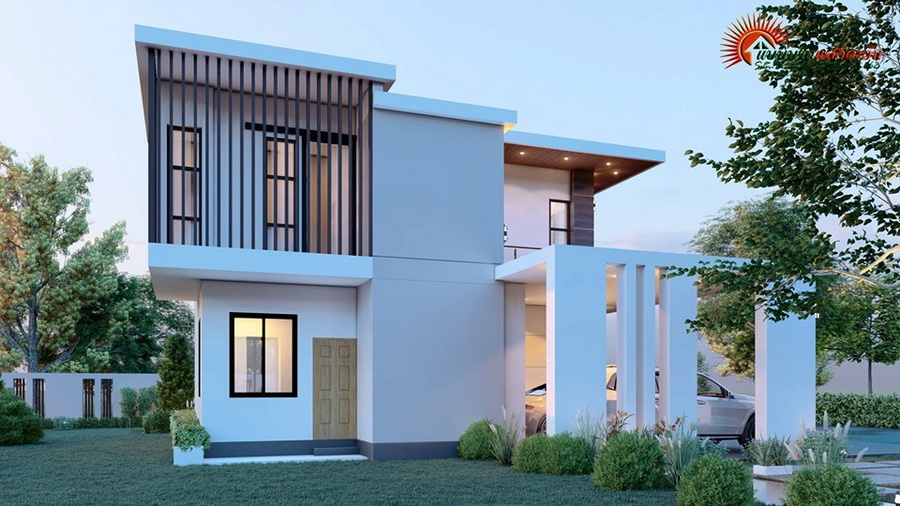 บ้านสองชั้นสไตล์โมเดิร์น โดดเด่นด้วยดีไซน์ทรงกล่อง 3 ห้องนอน 2 ห้องน้ำ ...