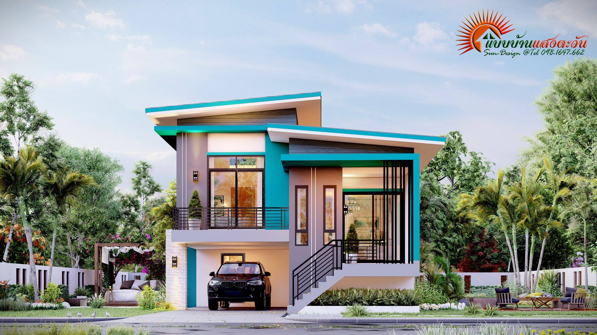 แบบบ้านชั้นครึ่งสไตล์โมเดิร์น ดีไซน์เล่นระดับ เหมาะสำหรับที่ดินหน้าแคบ ...